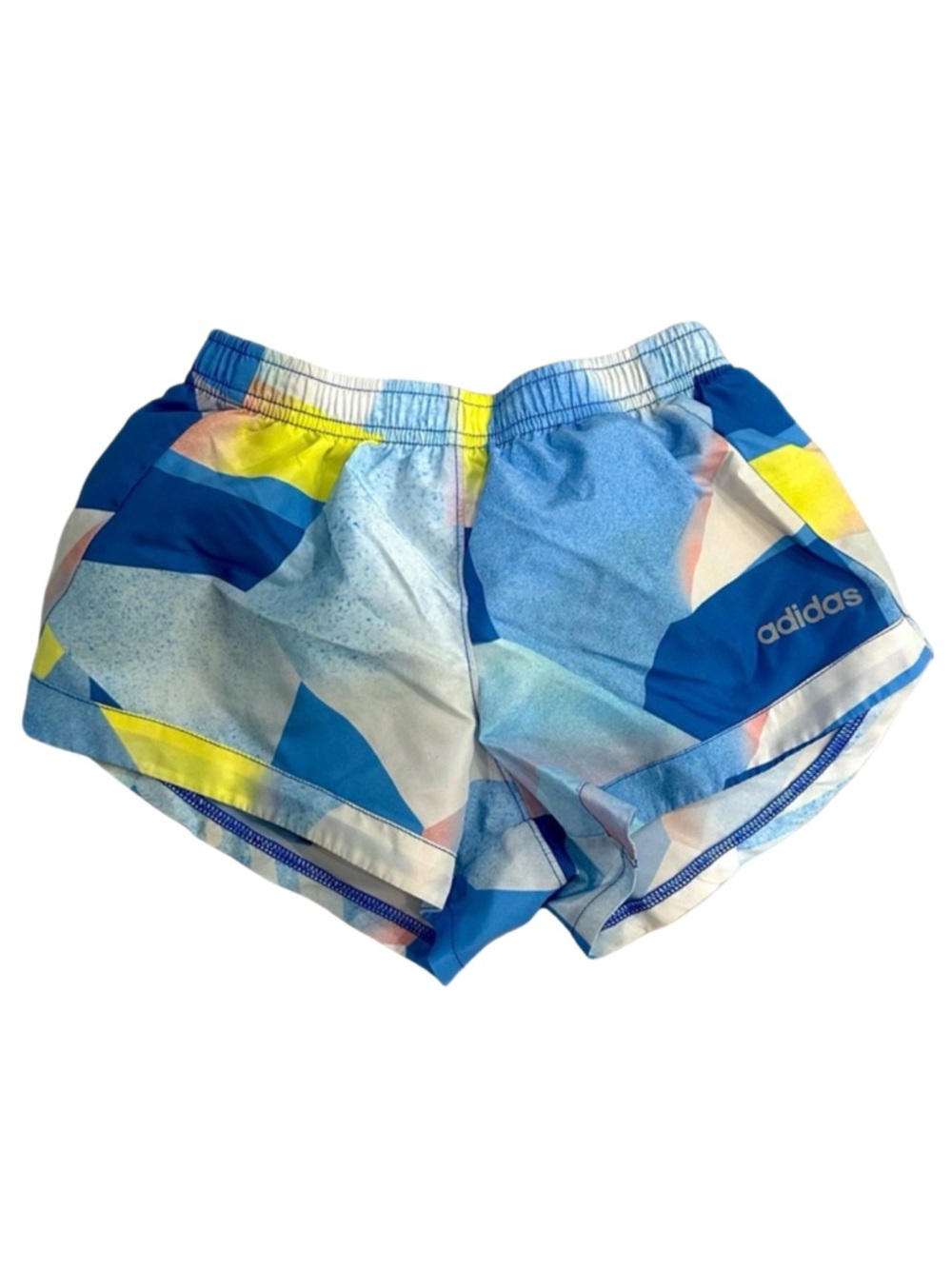 Adidas Girls Active Running Shorts Size S 7/8 Abstract Print Blue Yellow Pink